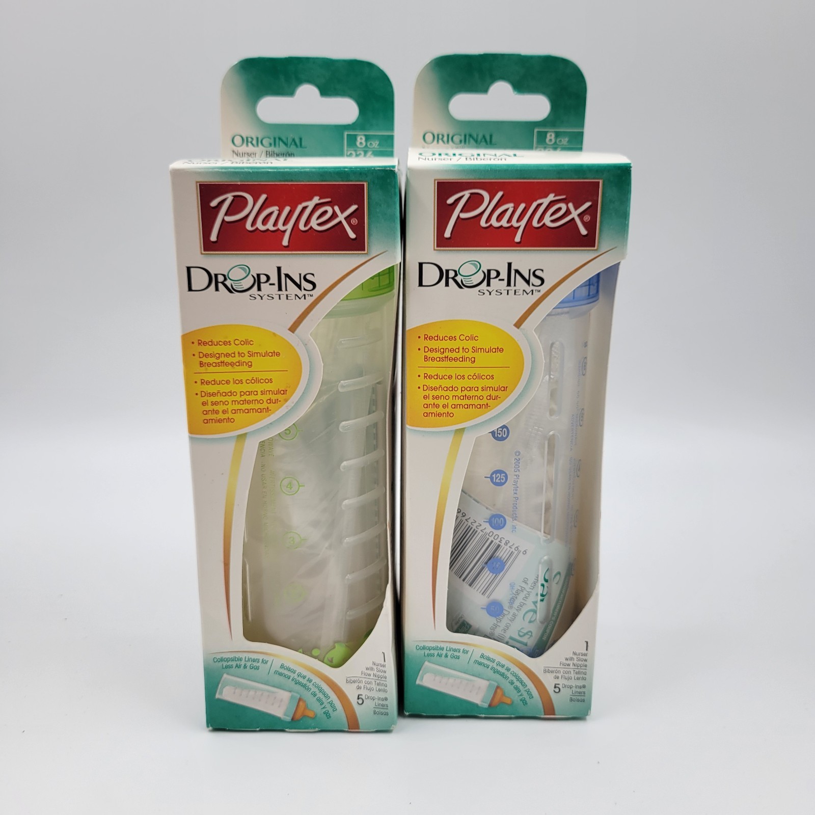 Lot Of 2 VTG Playtex Baby Nurser 8 oz Trial Kit  Nipple Liners 2005 Blue/Green