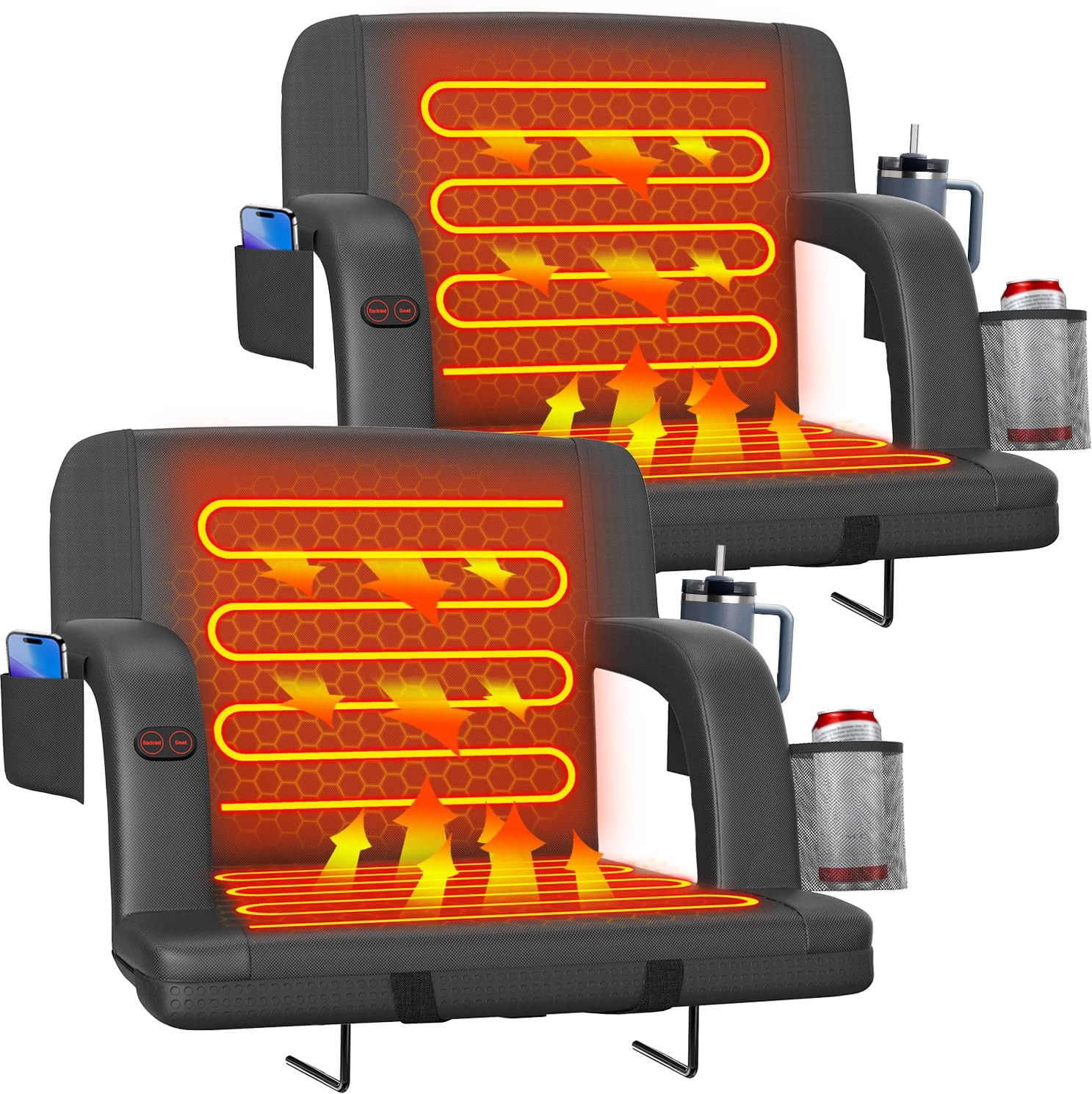 Heated Stadium Seats 21 inch Dual Sided Backrest 3 Heat Levels Suteck Portable