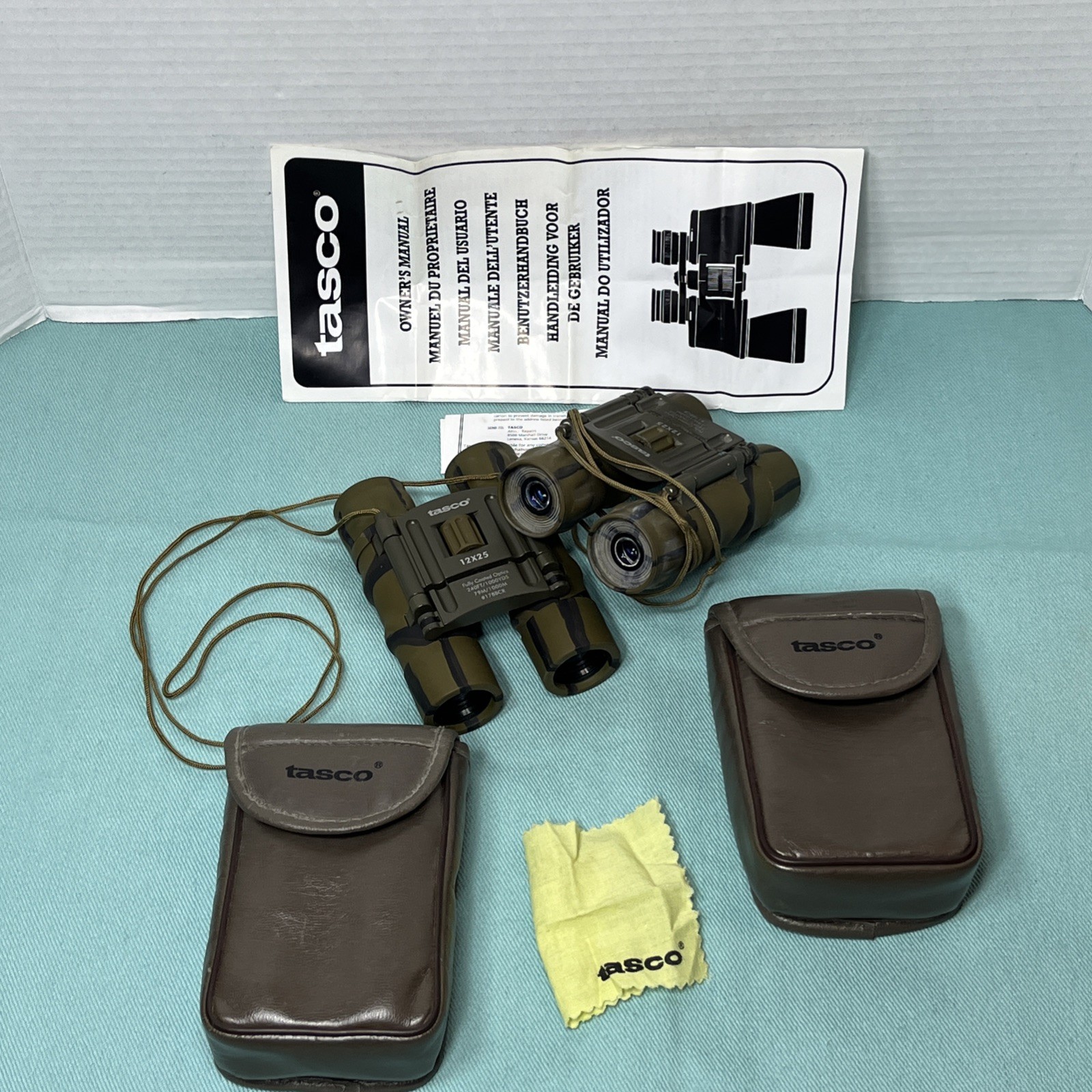 2 Pairs Tasco Binoculars 12x25 Model 178BCR Fully Coated Optics 240ft/1000yds 