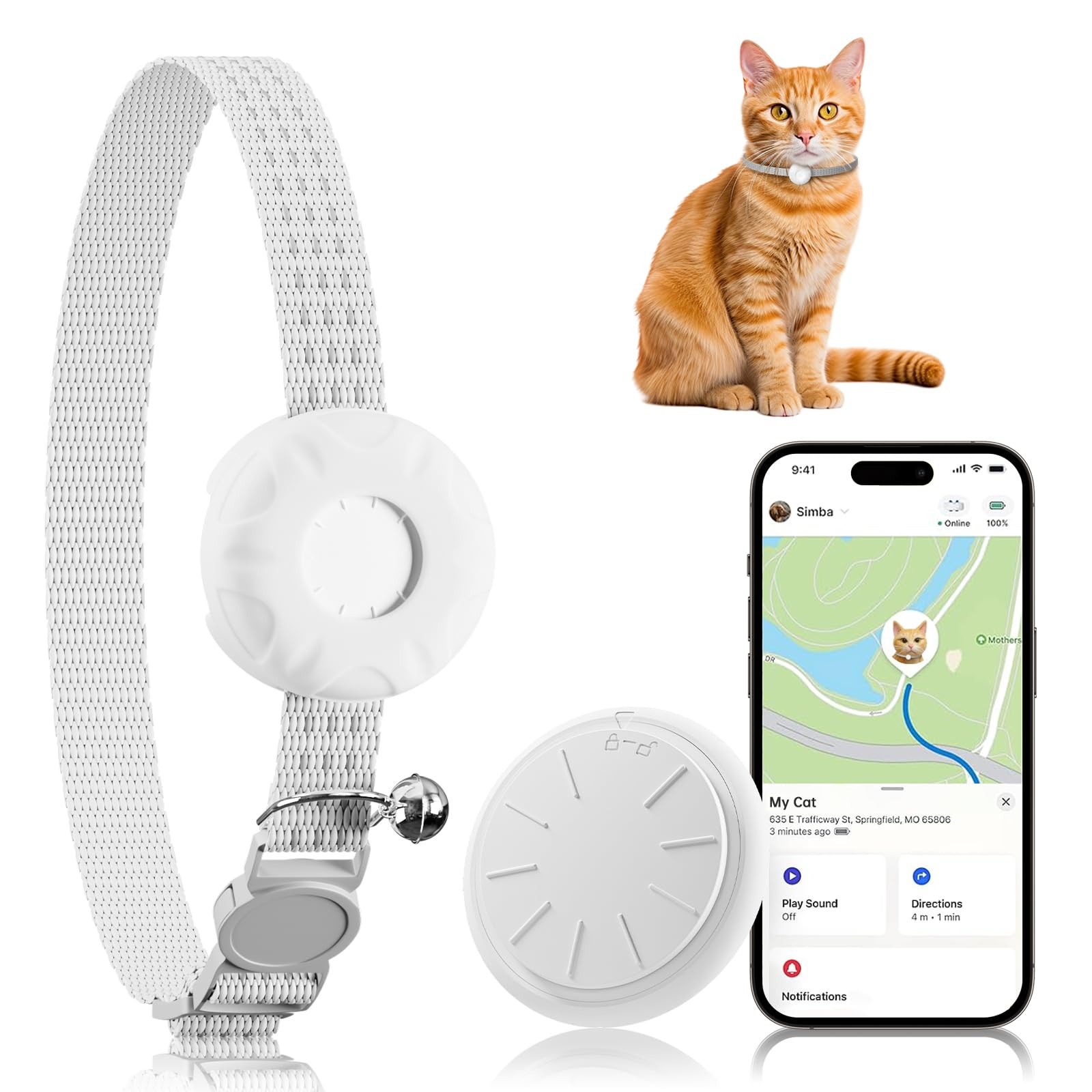 Cat Tracker, Waterproof Pet Trackers for Cats, GPS Tracker Compatible with Ap...
