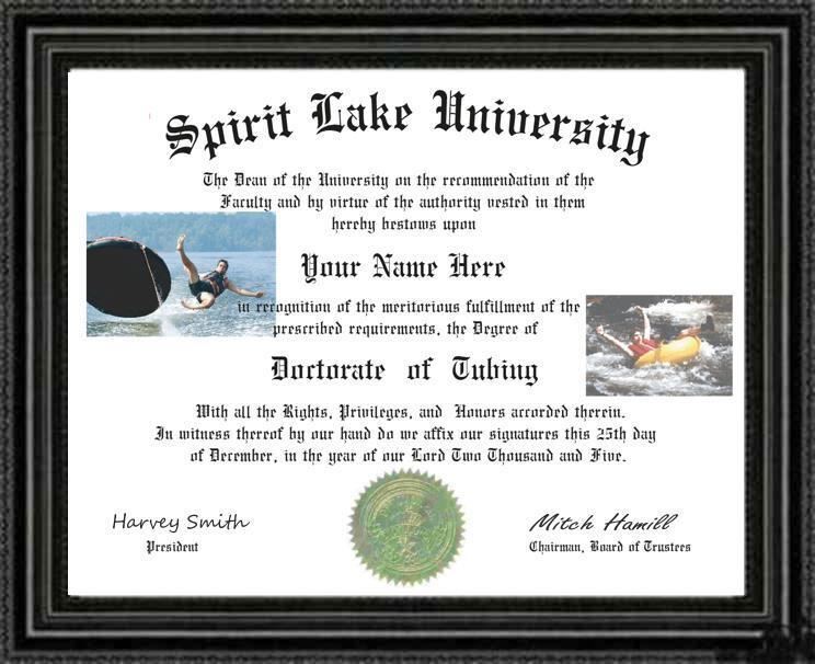 Tubing Lover's Doctorate Diploma / Degree Custom made & Designed for you W Water