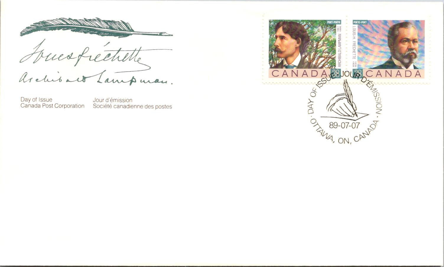 FDC Canada - Poets Louis-Honoré Fréchette, Archibald Lampman 1989 - A00104