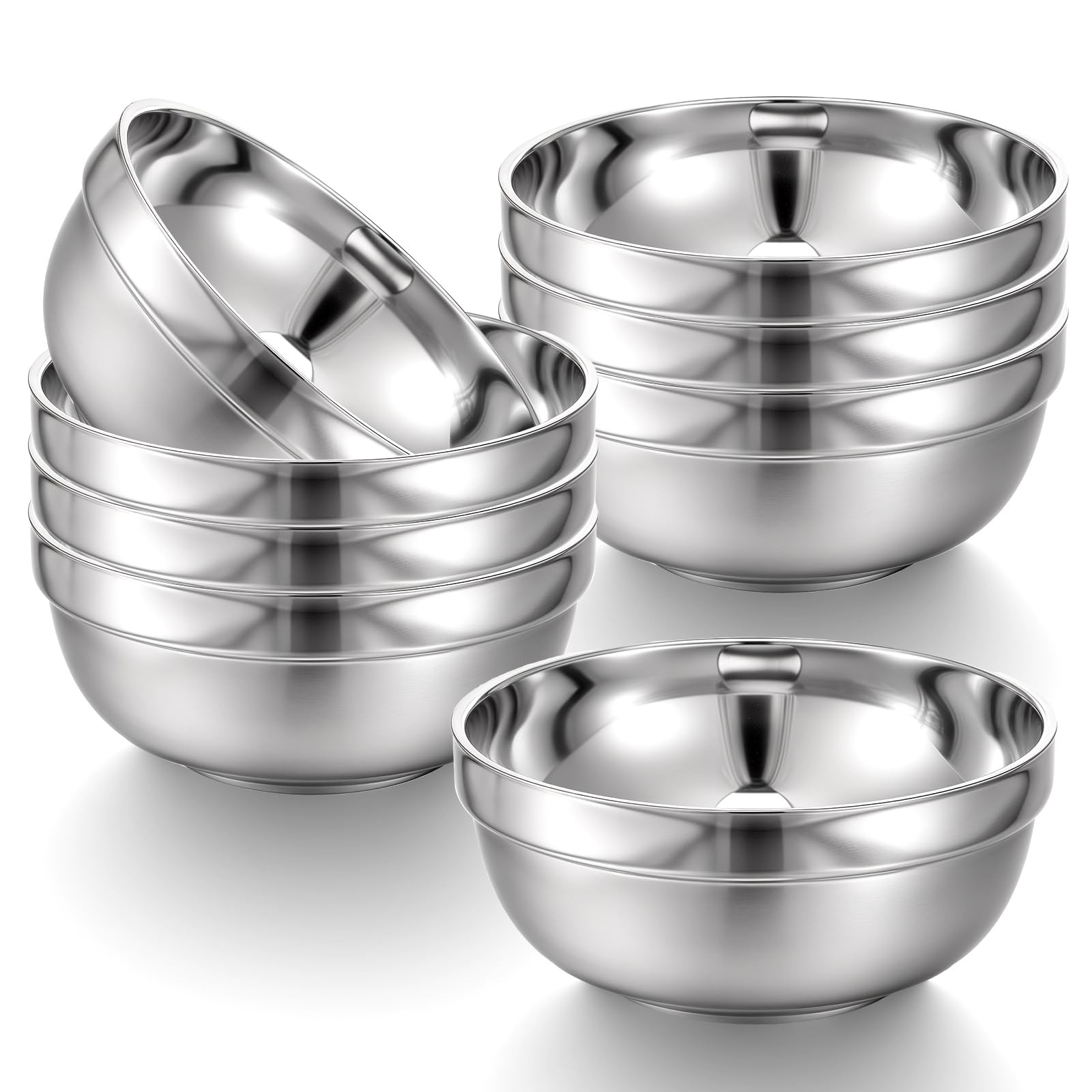 wutfuooo 8 Pack 24 oz Stainless Steel Bowls Double Walled 6.3 x2.95, Sliver 