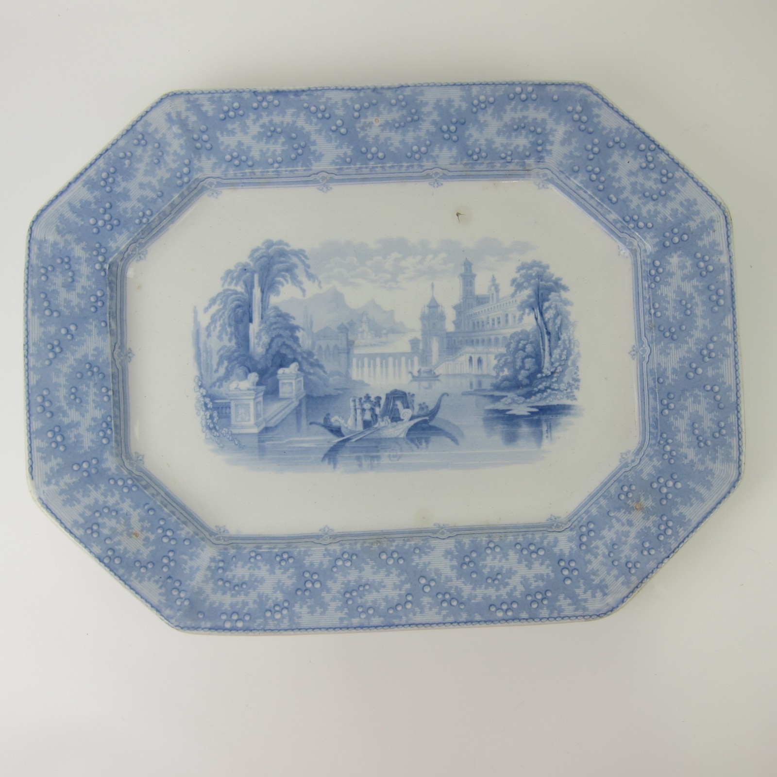 Antique Blue Transferware Ironstone Platter William Adams & Sons Florence 15x12