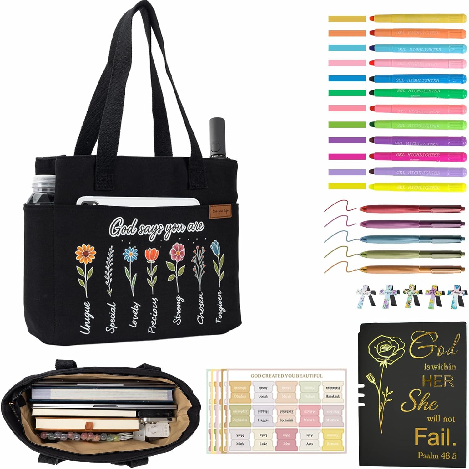 25-Piece Bible Study Supplies Kit with Tote Bag, Highlighters, and Accessories