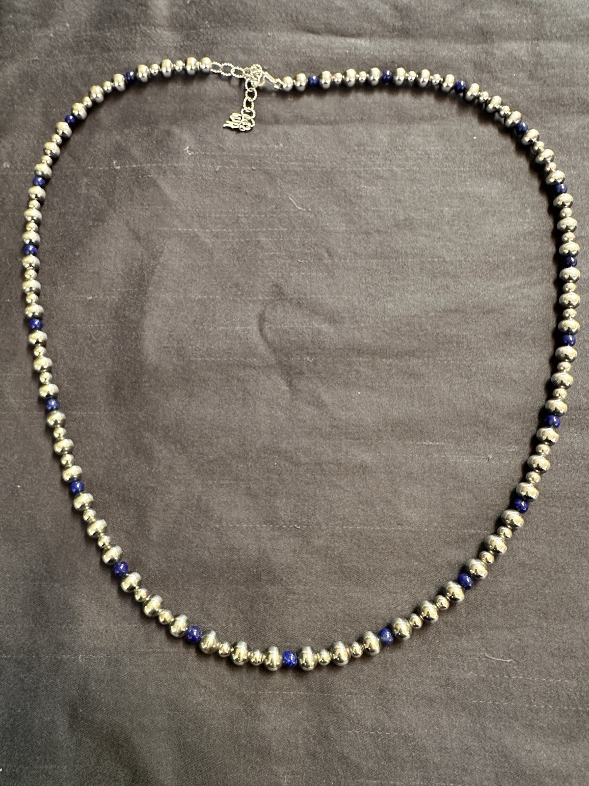 AW American West Sterling Silver 925 Lapis Lazuli Navajo Beaded Necklace 26”