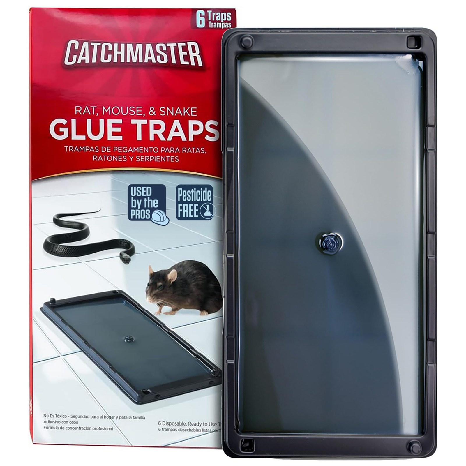 Catchmaster Rat, Snake and Mouse Traps 6Pk, Large Bulk Glue Rat 6 Pack, Red 
