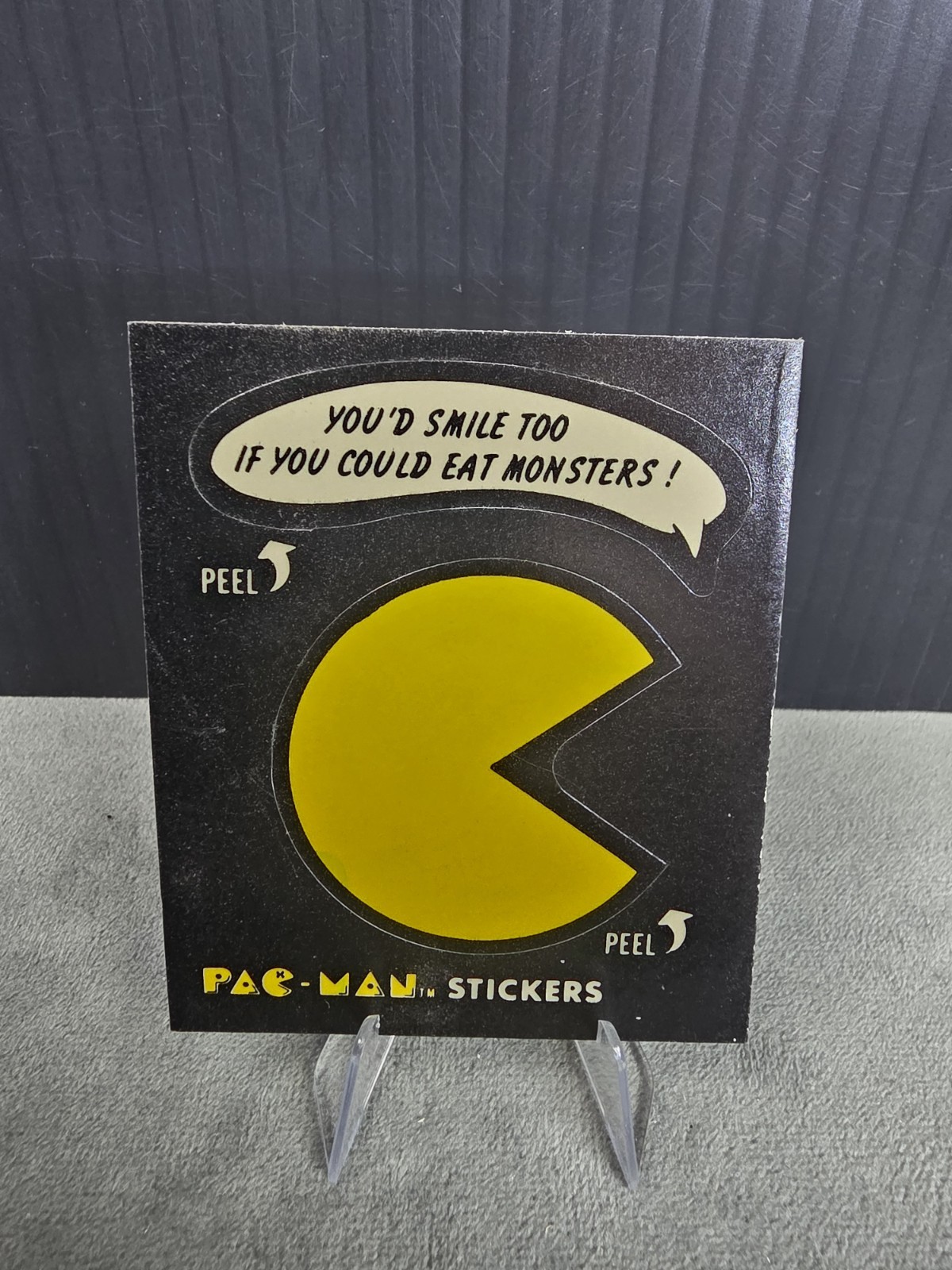 1980 Fleer Pac-Man Sticker #7 "You'd smile too if you could eat monsters" C-1