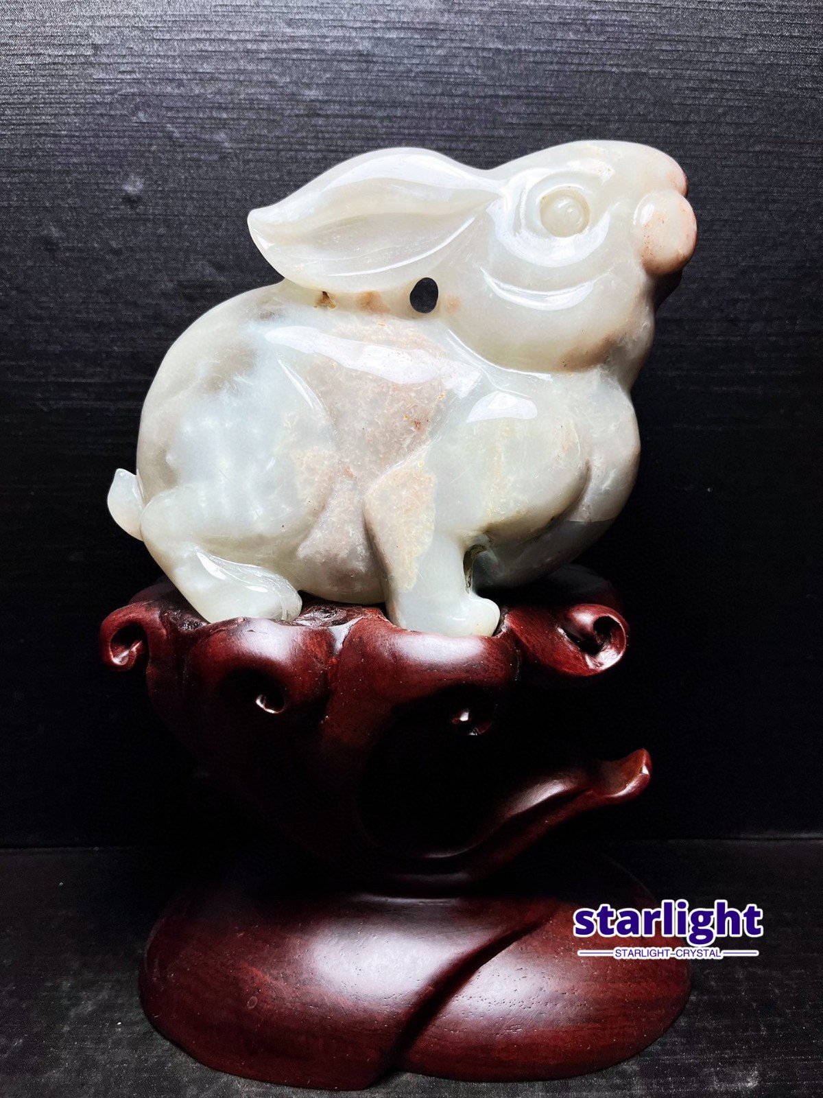 Natural white rabbit hair crystal hand carved rabbit ornament