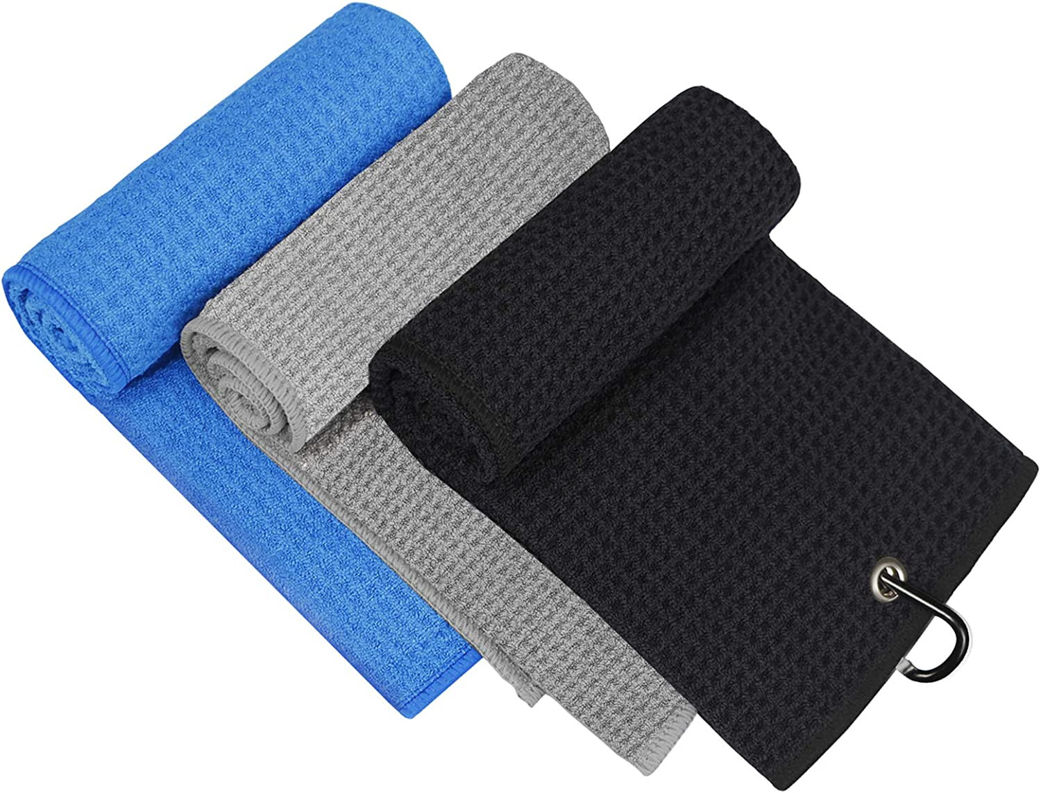 3 Pack Golf Towel, MOSUMI Golf Towel for Golf Bags with Clip, Microfiber Waffle 