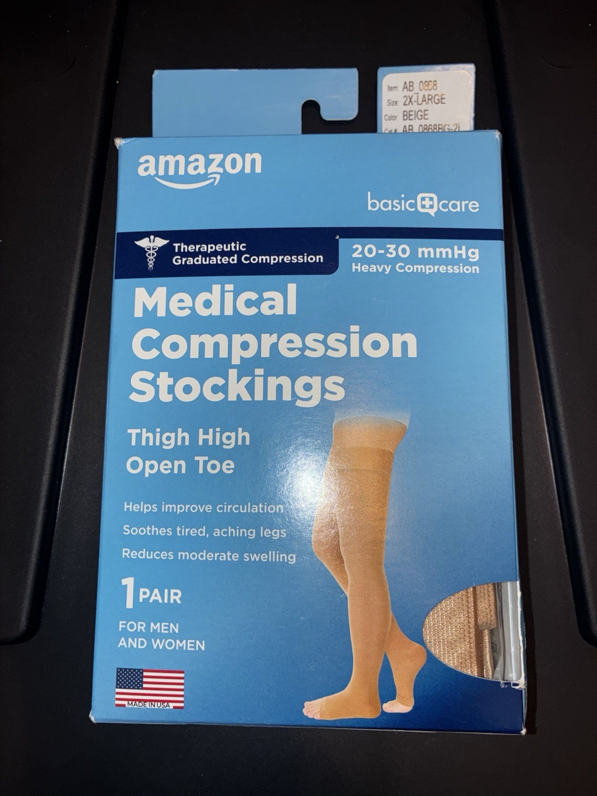 Amazon Medical Compression Stockings - SIZE 2X - Beige 20-30 mmHg Thigh Open Toe