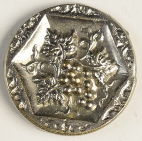 Victorian Fancy Brass Silver Grapes Leaves Art Deco? #2 Clothing Button R18