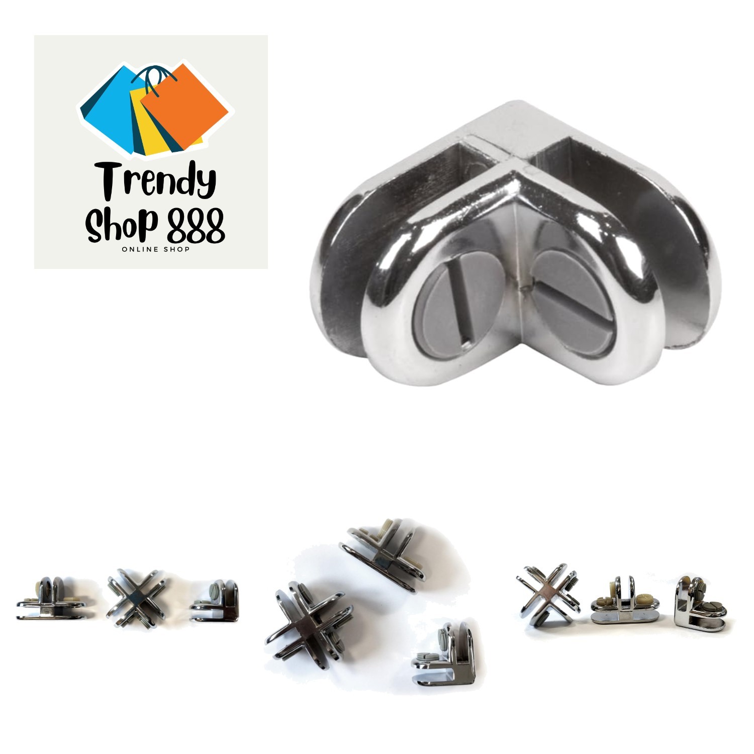 Glass Cube Connectors for 3/16" Thick Glass - 2 Way Glass Cubby Display Joine...