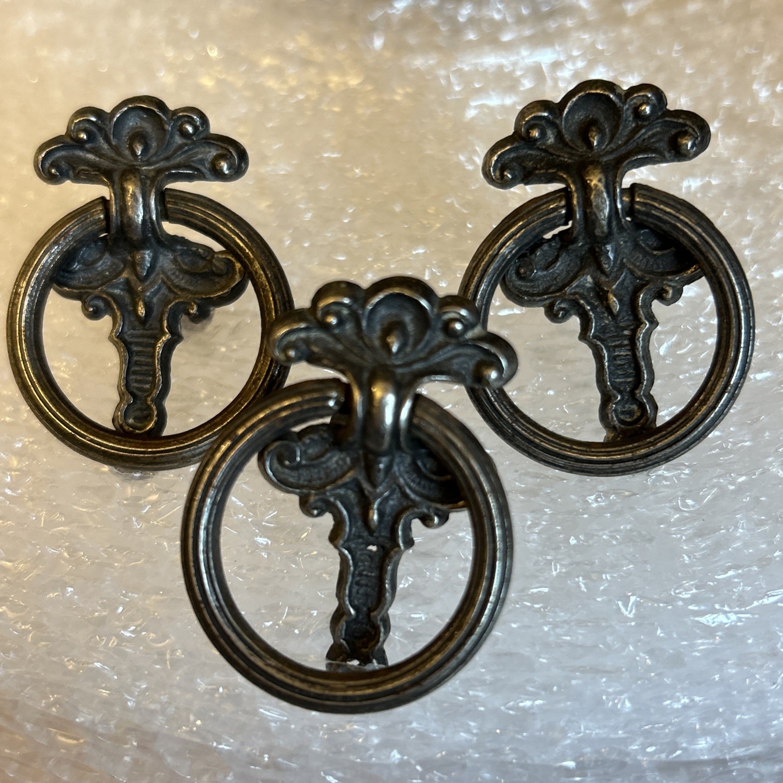 Antique KBC Keeler Brass Co G-1135 Ornate Cast Brass Bronze Drop Ring Bail Pull