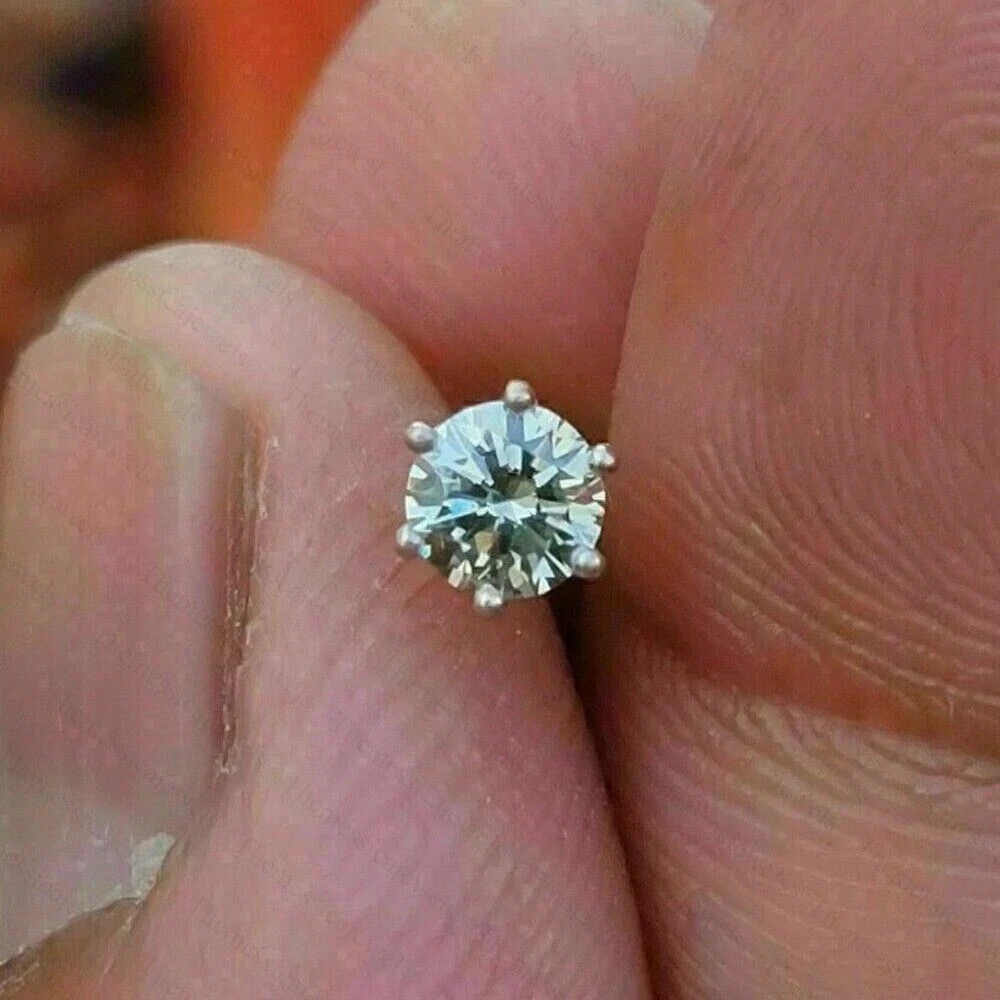 3 mm Round Cut Nose Ring Solitaire Stud Screw Back In 14K White Gold Plated