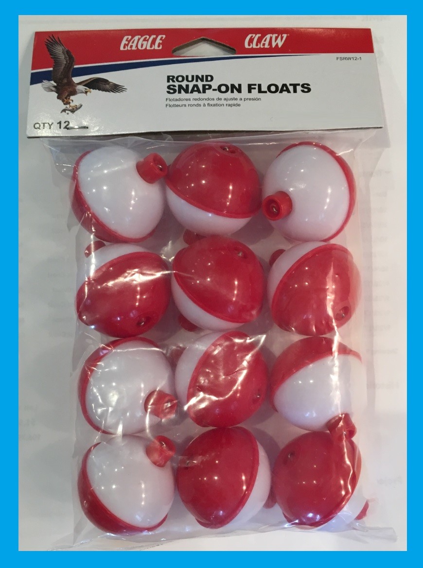 12 FISHING BOBBERS Round Floats 1-1/4" RED & WHITE! SNAP ON #07130-003 NEW!