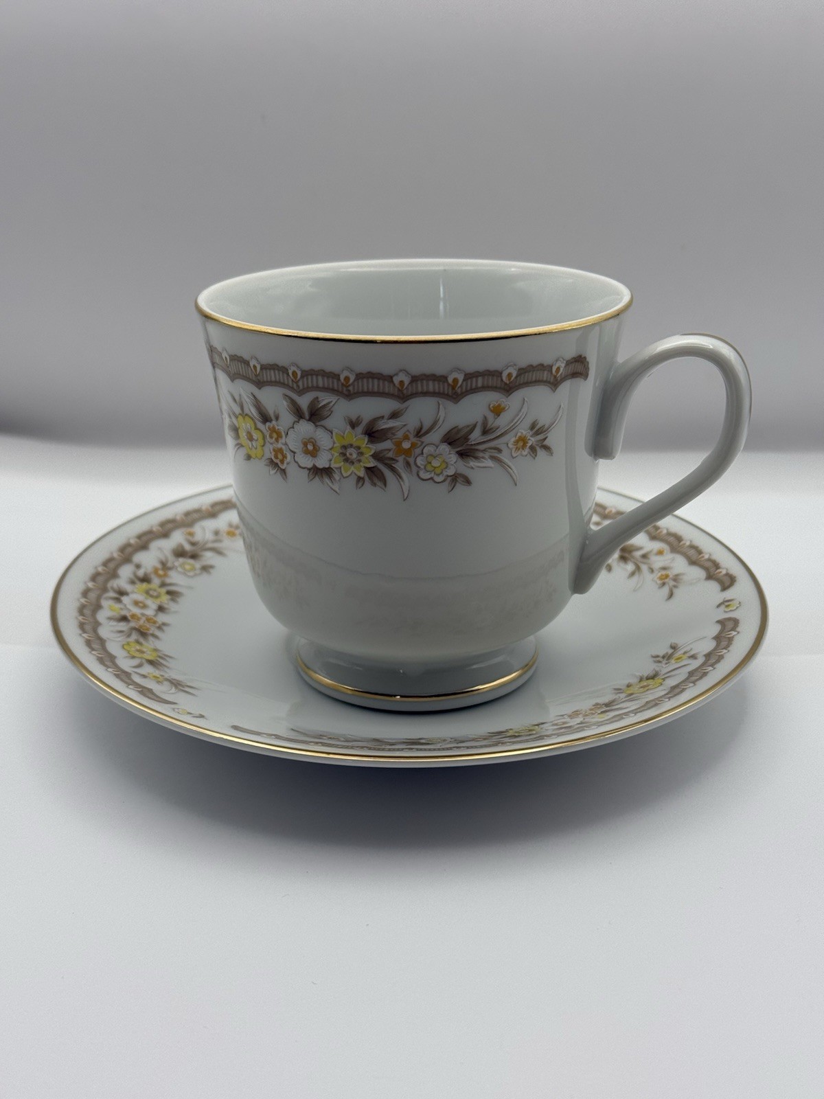 Vintage EKCO International Teacup & Saucer Golden Autumn-Gold Colored Trim-Japan