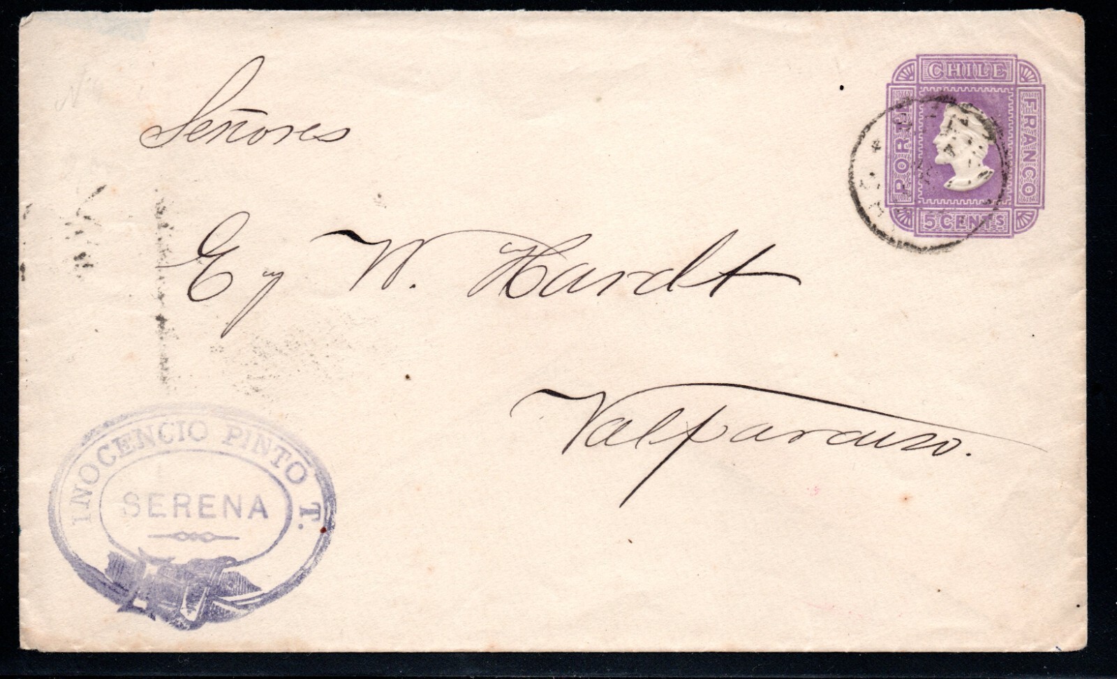 CHILE,  SOBRE COLON IMPRESO, DE SERENA A VALPARAISO  (SO-124)