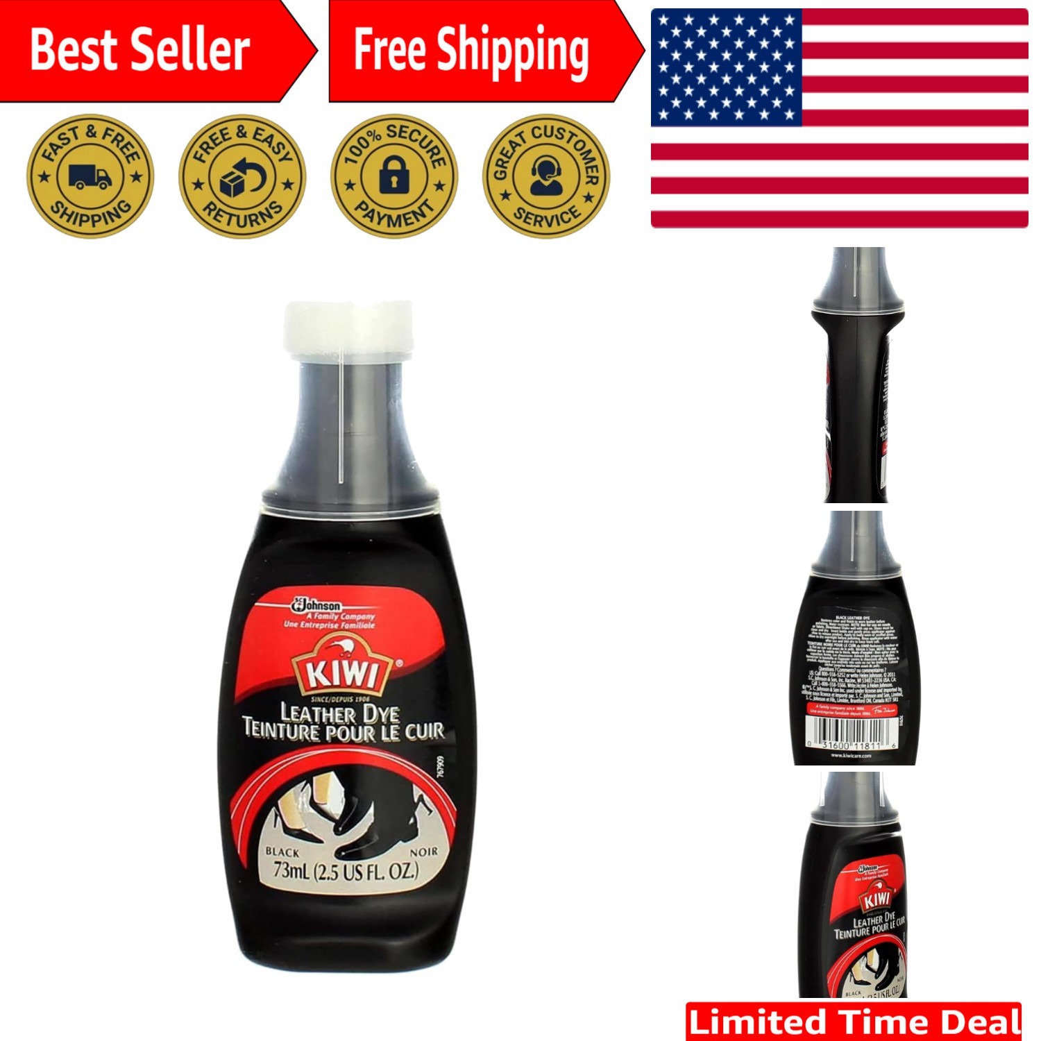 Black Leather Dye Restorer with Applicator - Revitalize Boots, Bags & More