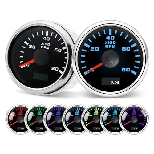  Tachometer 2-1/6" 52mm 8000 Tach Boat RPM Gauge 7 Color Waterproof for AUTO 