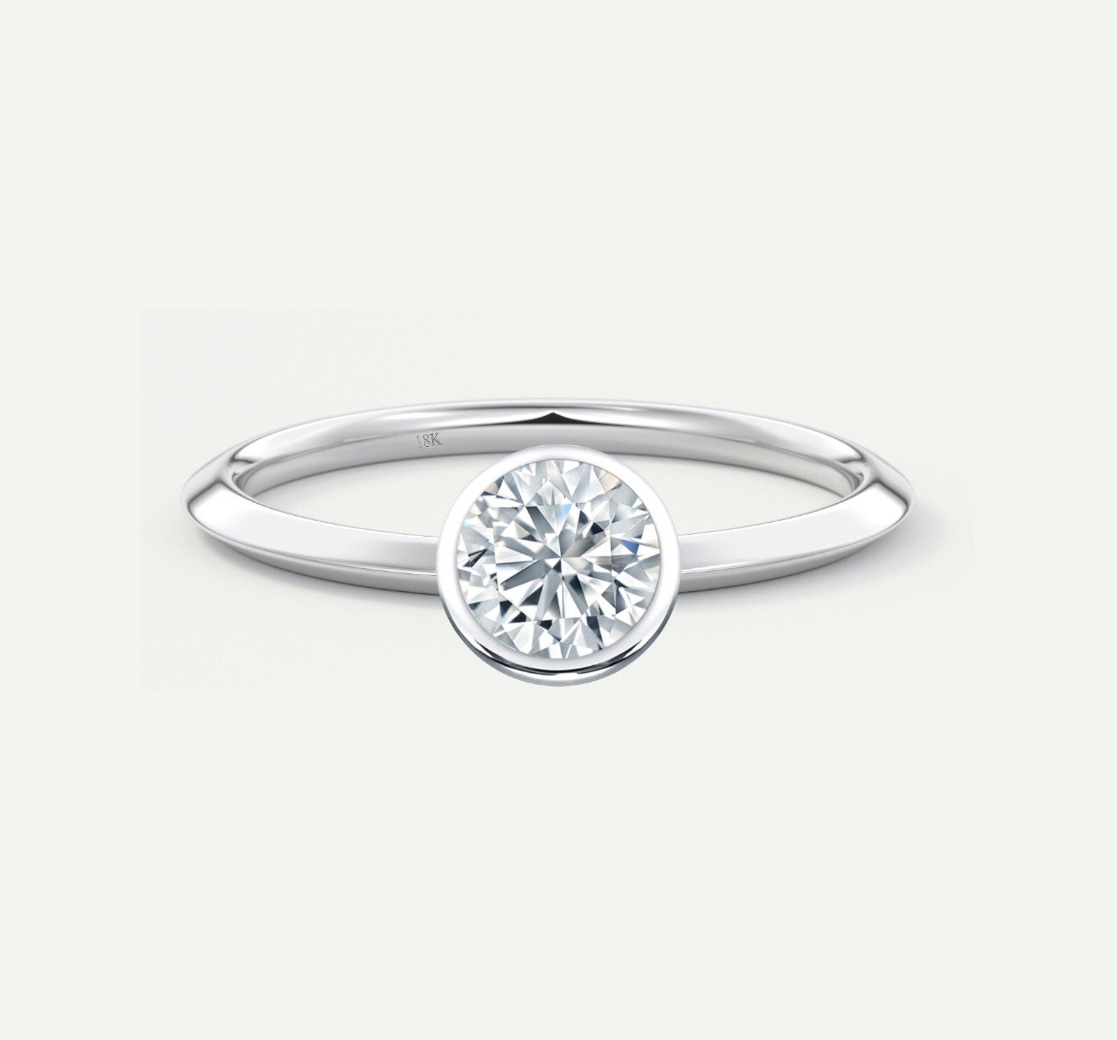 2/3 Ct Round F/VVS Lab Created Grown Diamond Solitaire Ring Bezel 18K White Gold