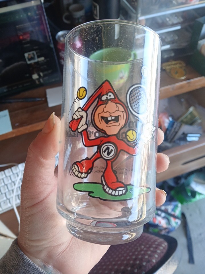 Domino’s Pizza “Avoid The Noid” Cup 1980s Vintage Glass Tumbler Tennis RARE