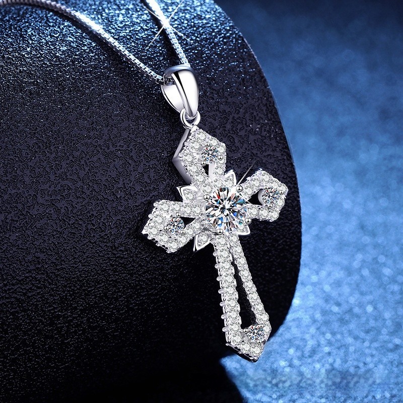 Genuine Real Solid Sterling Silver Cross Pendant 925 Silver Cross Chain Necklace