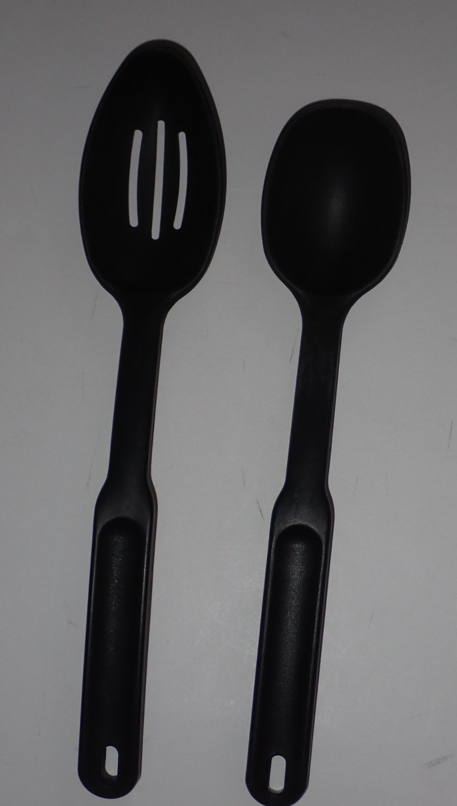 Set 2 Pampered Chef Black Nylon Slotted Spoon #2336 & Cooking Spoon #2349