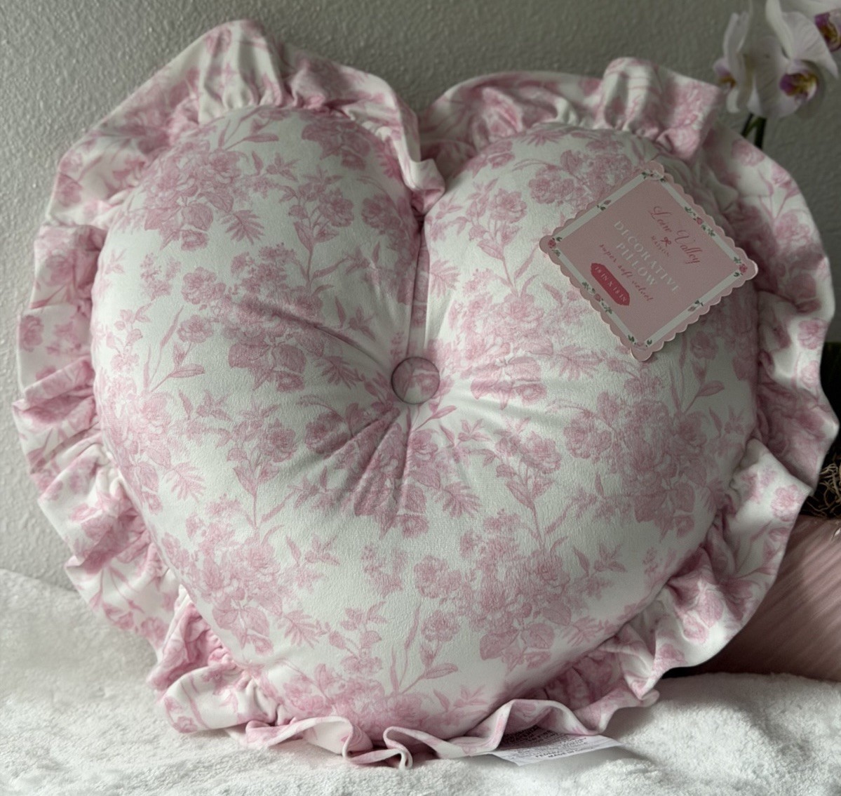 LOIRE VALLEY LoveShackFancy Inspired Heart Shape Rose Chic Cottage Ruffle Pillow