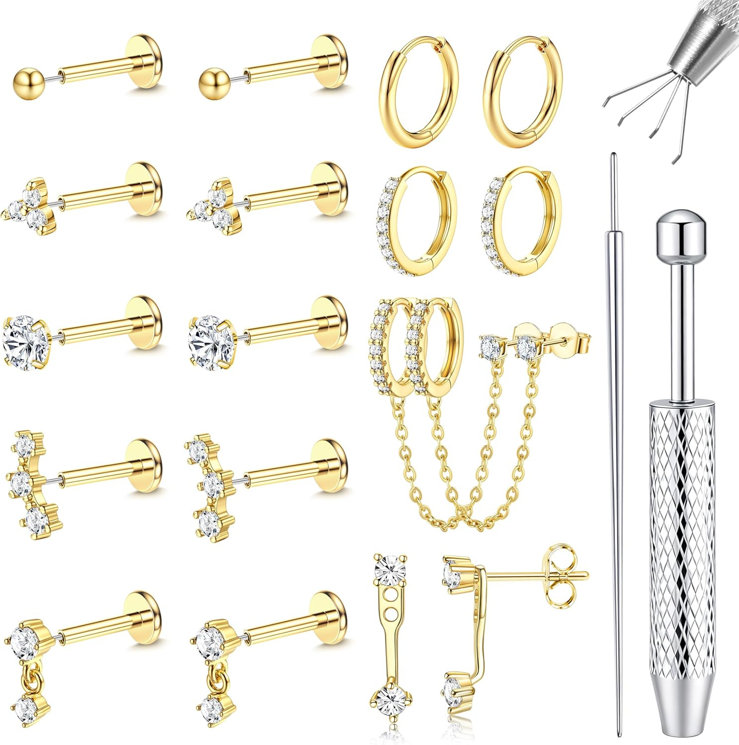 Flat Back Surgical Steel Earrings Set for Women - Hypoallergenic Jewelry