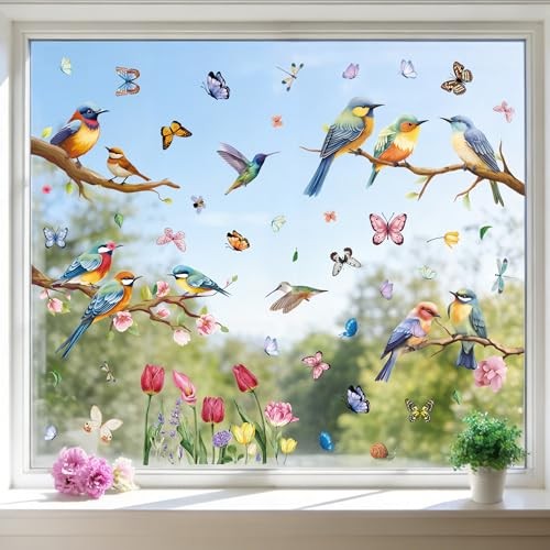  Spring Window Clings, 9 Sheets Window Stickers Decals, Bird Tulip Butterfly