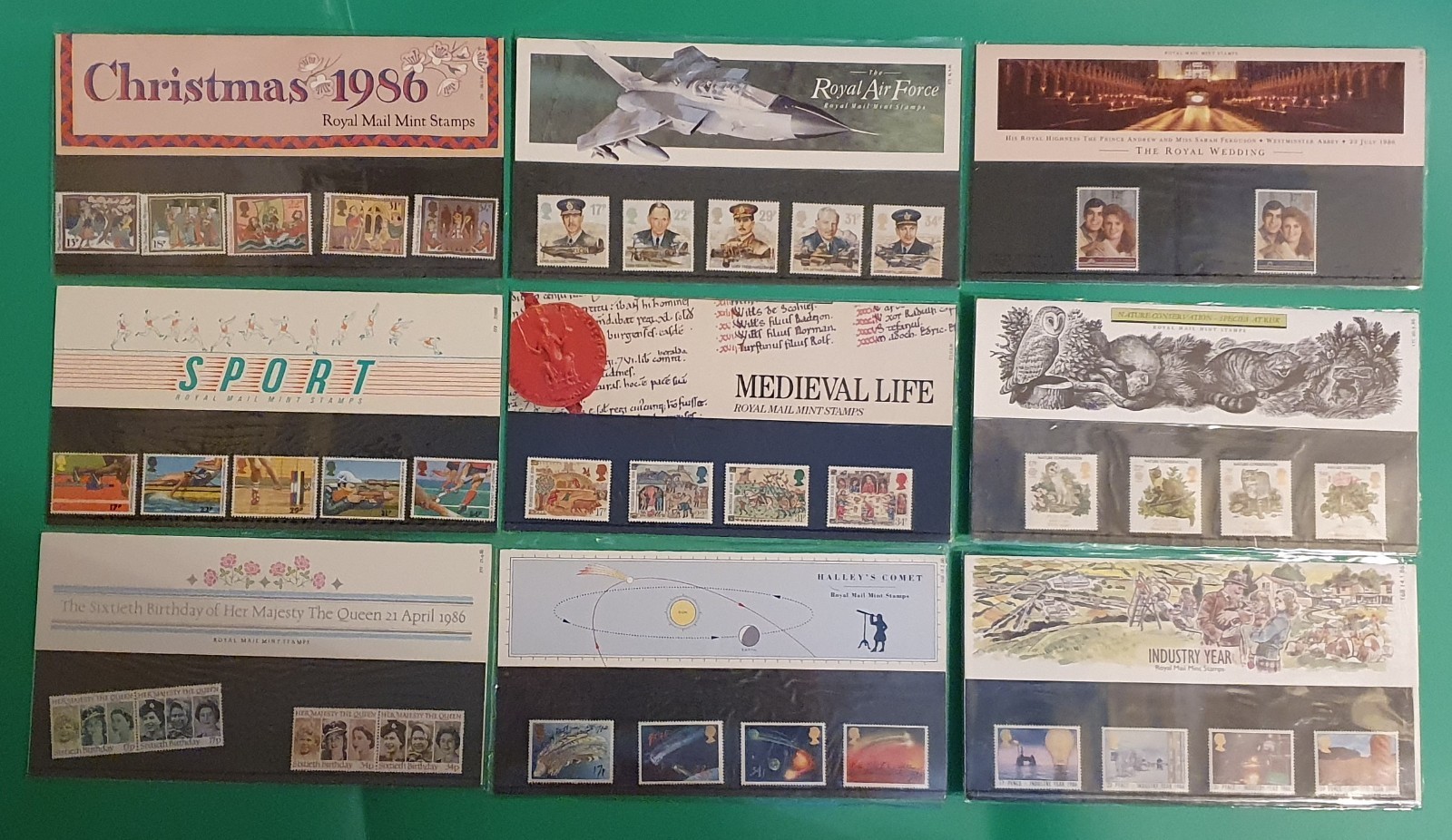 GB 1986 COMPLETE YEAR PRESENTATION PACKS COMMEMORATIVE 9 PACKS STAMPS MNH #3801