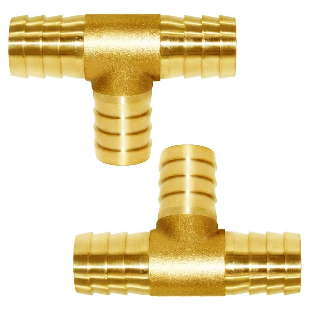 Joywayus 3/4"x5/8"x3/4" ID Hose Reducing Barb Tee 3/4"x5/8"x3/4"-2 PCS, Brass 