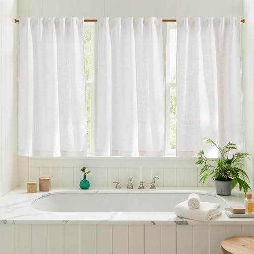  Thick Linen Blend (230GSM) Bathroom Curtains 29"W x 45"L (Pack of 2) Natural