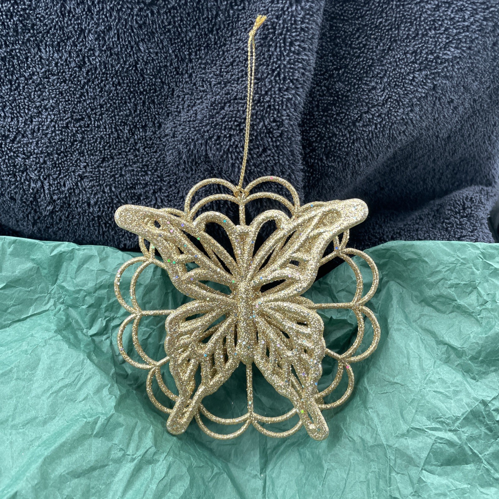 Gold Glittery 3D Butterfly Ornament 5 In Crafts