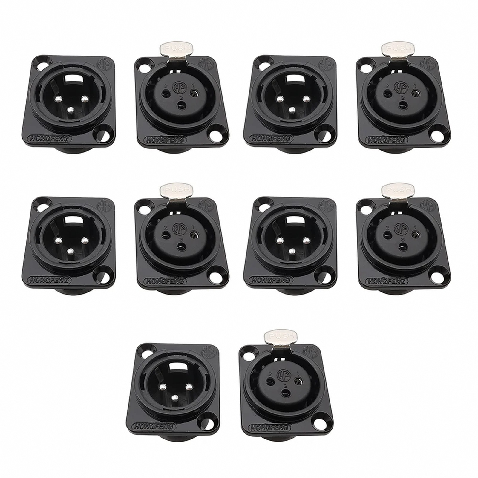10pcs 3 Pin Xlr Connector Panel Mount Chassis Socket Male Plug Female Jack