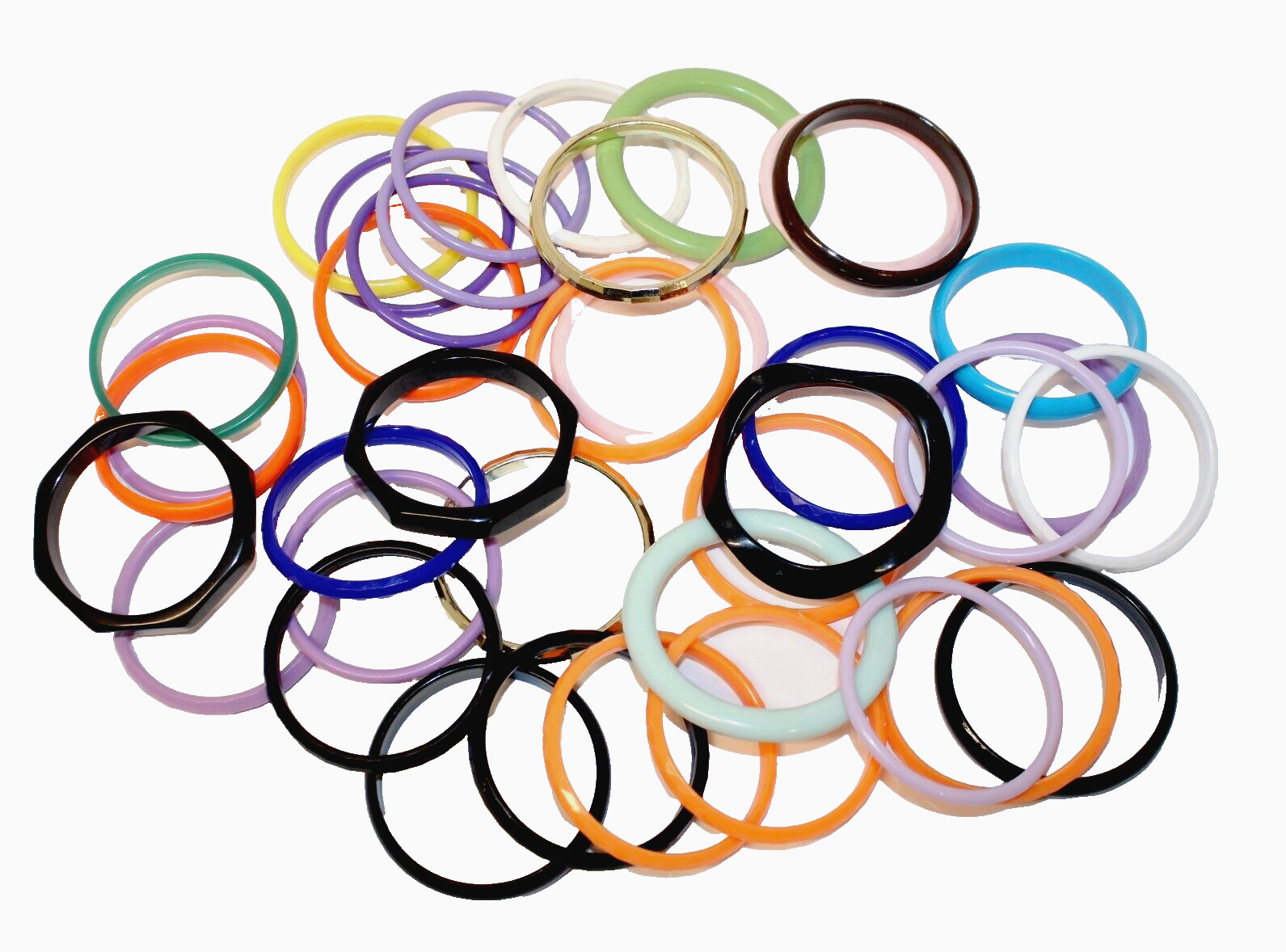 Lot of 38 VTG Plastic Bangle Bracelets Wavy Faceted Skinny Mixed Colors