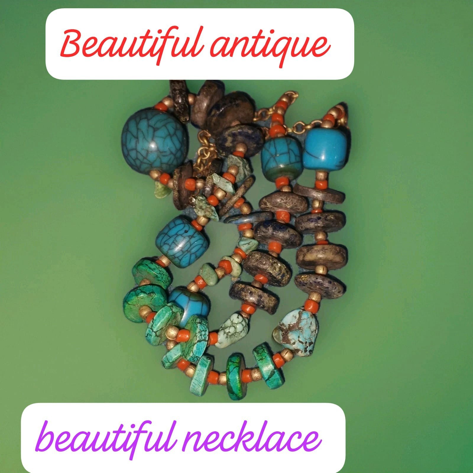 Vintage Handmade Turquoise necklace with lapis lazuli 