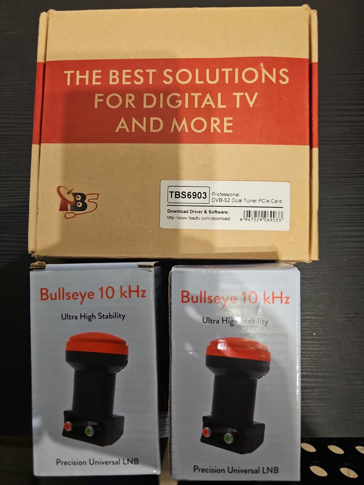 TBS6903 DVB-S2 Dual Tuner PCIe Card + 2× Bullseye 10kHz  LNB – New Open Box