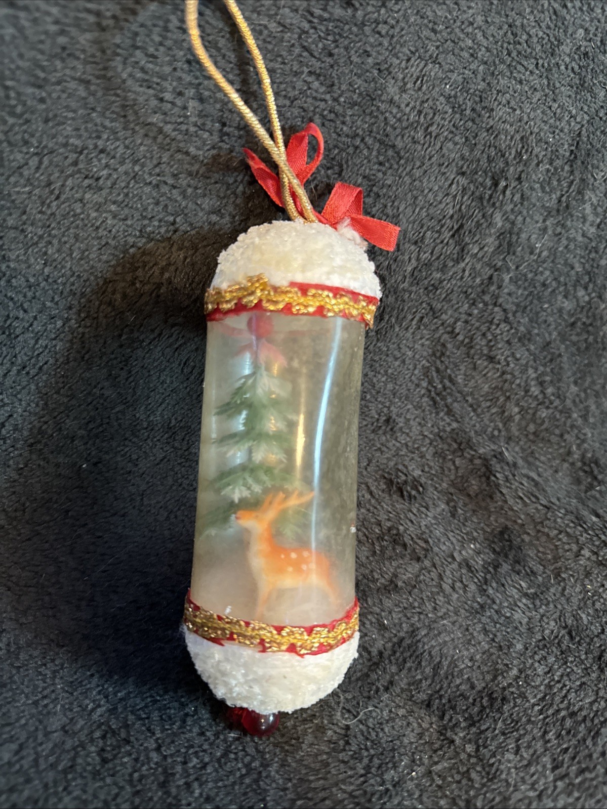 Vtg 1950’s Japan Plastic Diorama Christmas Tree Reindeer Ornament