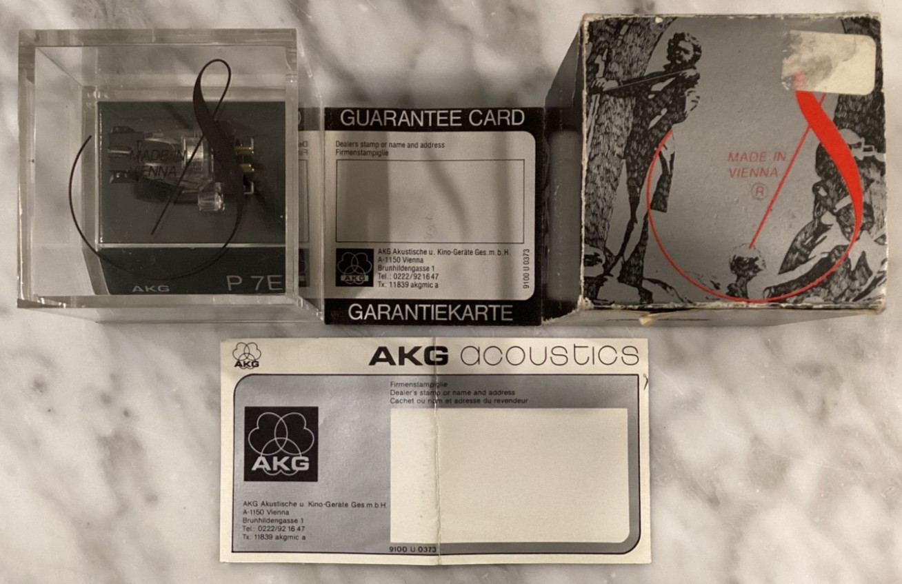 AKG P7E CARTRIDGE AND GENUINE AKG P6E STYLUS IN PLASTIC DISPLAY CASE PLUS BOX
