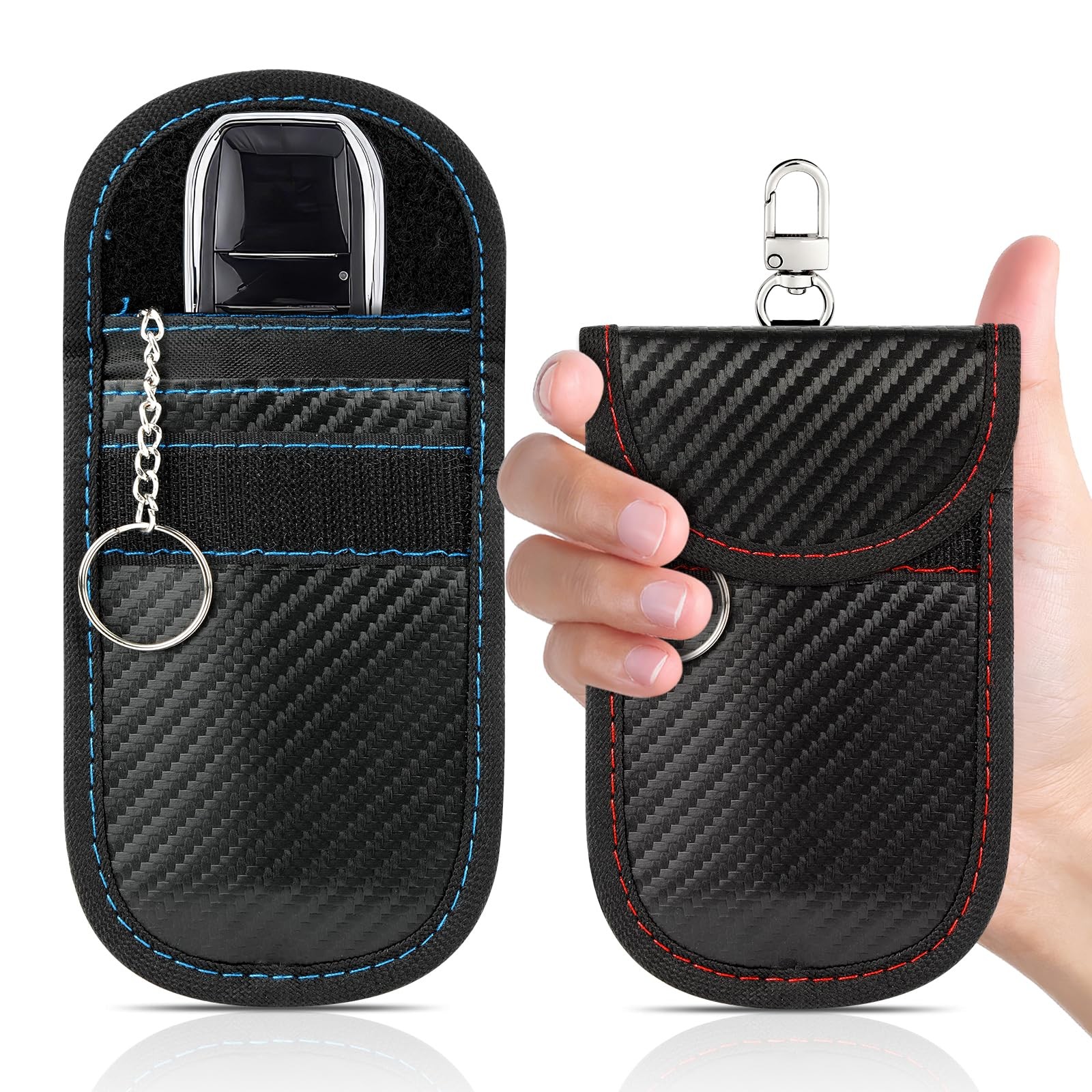 Hoiny 2 Pack Faraday Key Fob Protector, Premium Car RFID Small, Red+Blue 