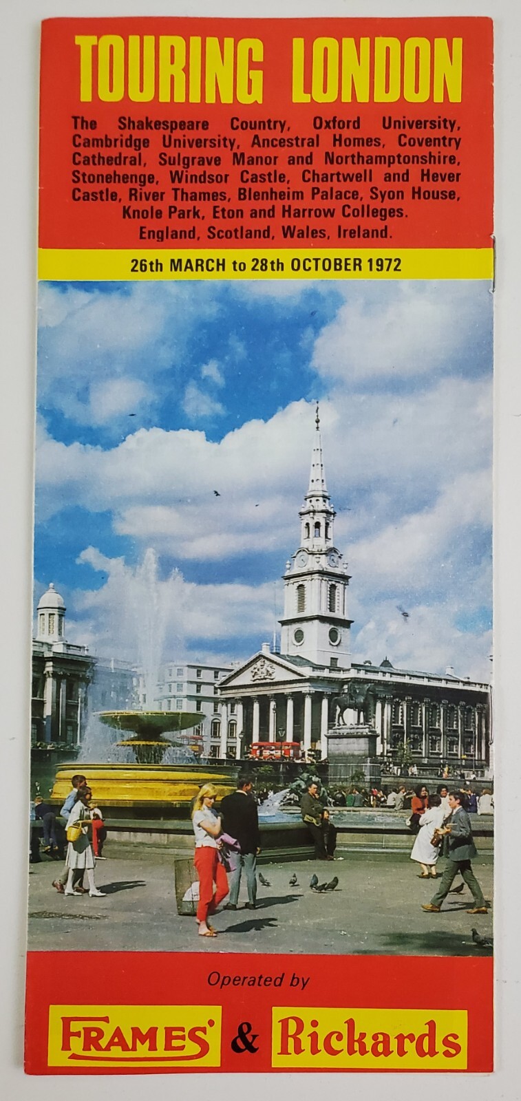 1972 London Frame Rickards Tours Britain UK England Vintage Travel Brochure Map