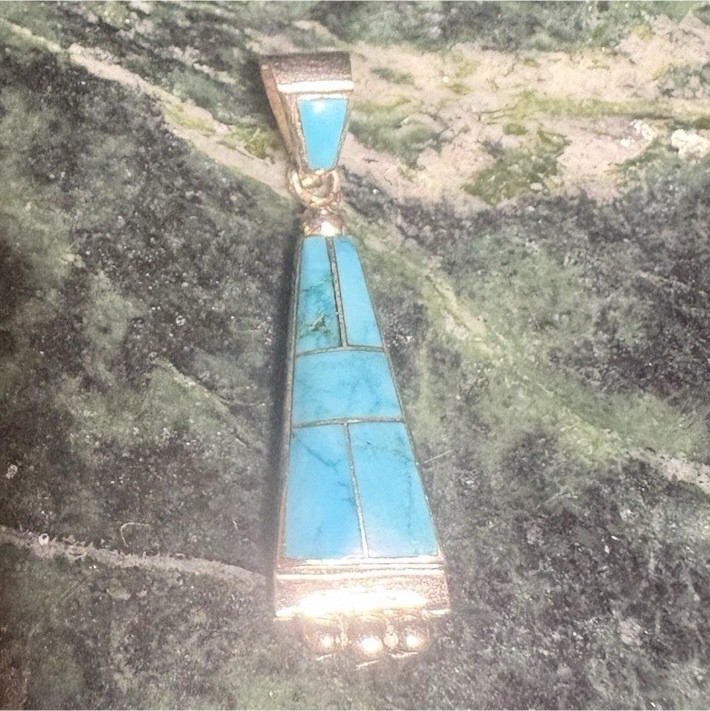 Sterling Silver Turquoise Pendant, Native American Style, Signed NG