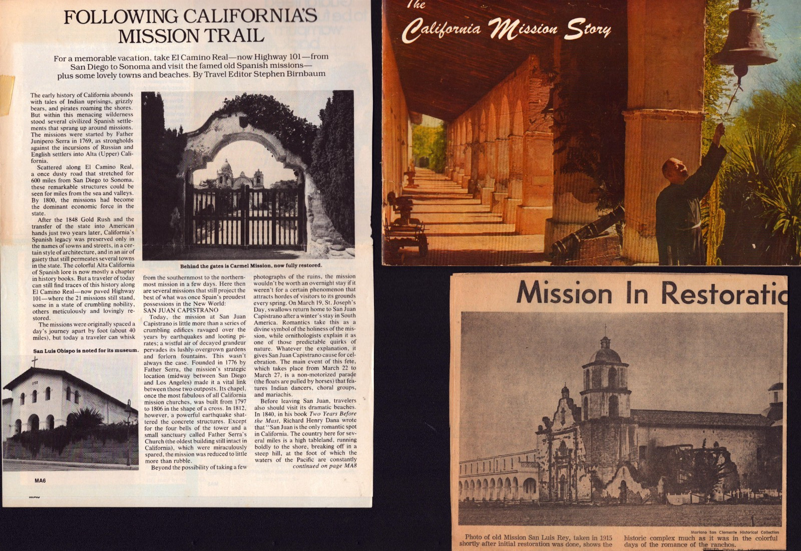California Mission Trail Ephemera Lot Booklet Magazine & Newspaper Article