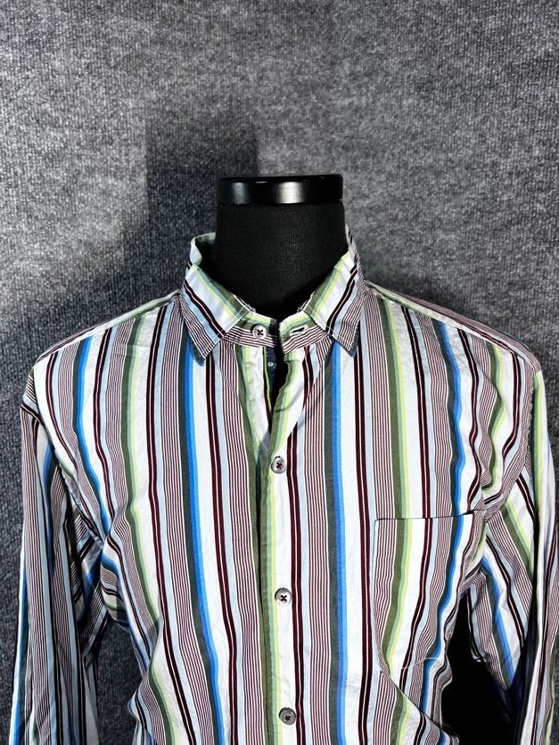 Tommy Bahama 100% Cotton Striped Dress Shirt Size Large Multi Color