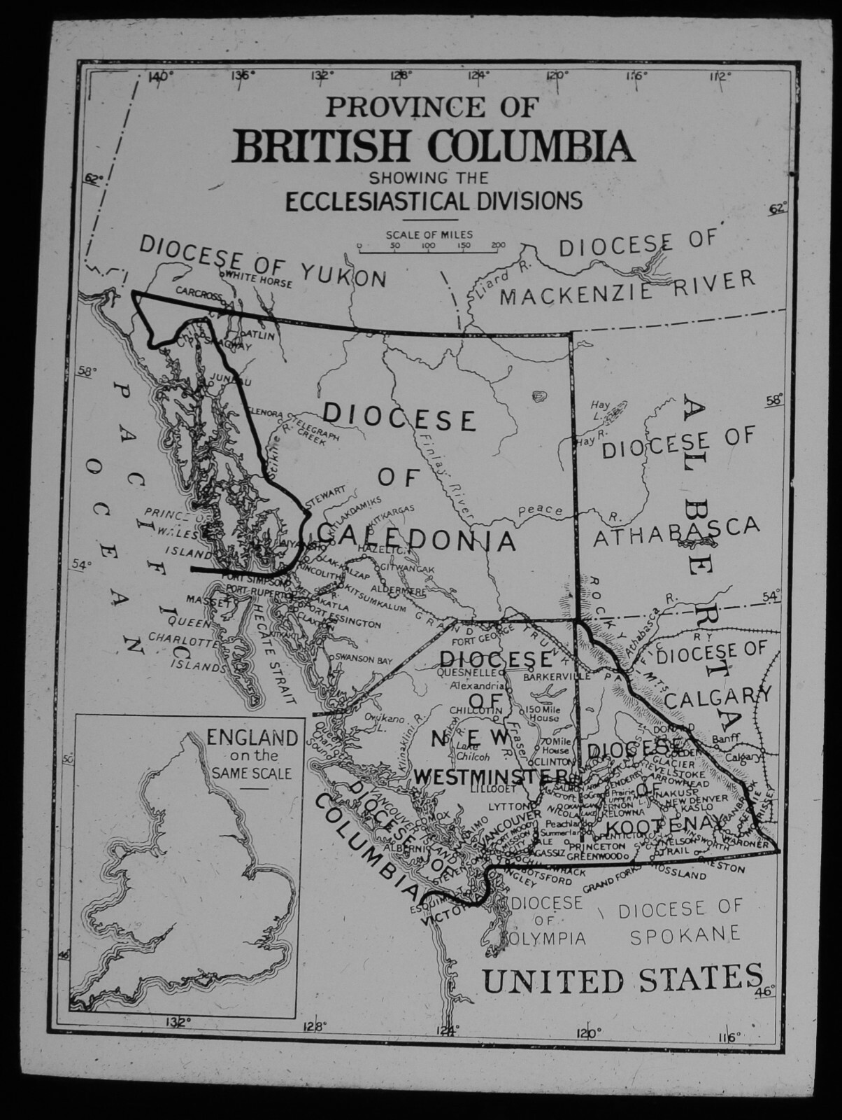 Magic Lantern Slide BRITISH COLUMBIA ECCLESIASTICAL DIVISIONS C1890 PHOTO CANADA