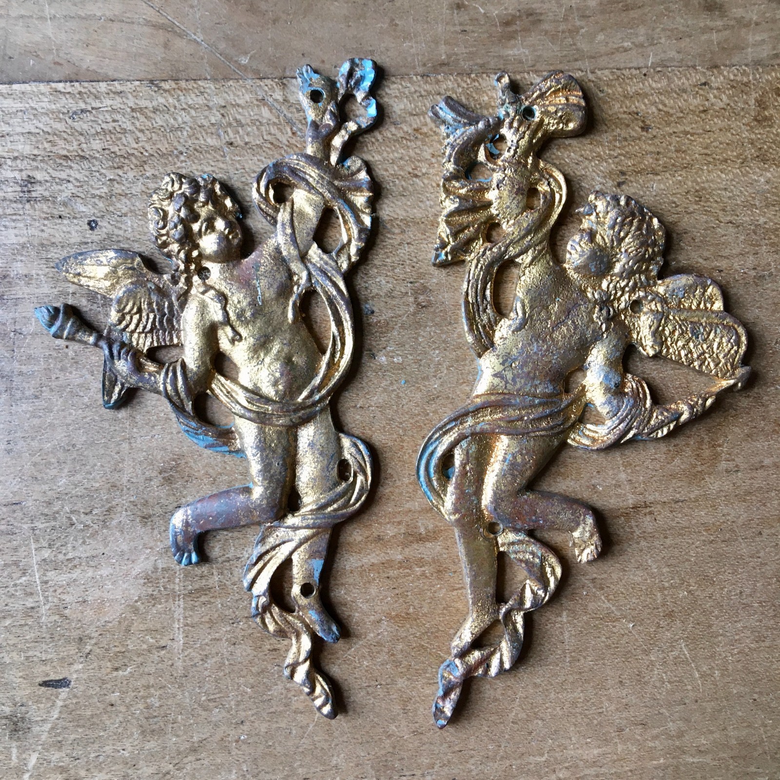 Brass Gilt Furniture Ormolu Hardware Gilding Mounts Putti Cherub ANTIQUE 19thC