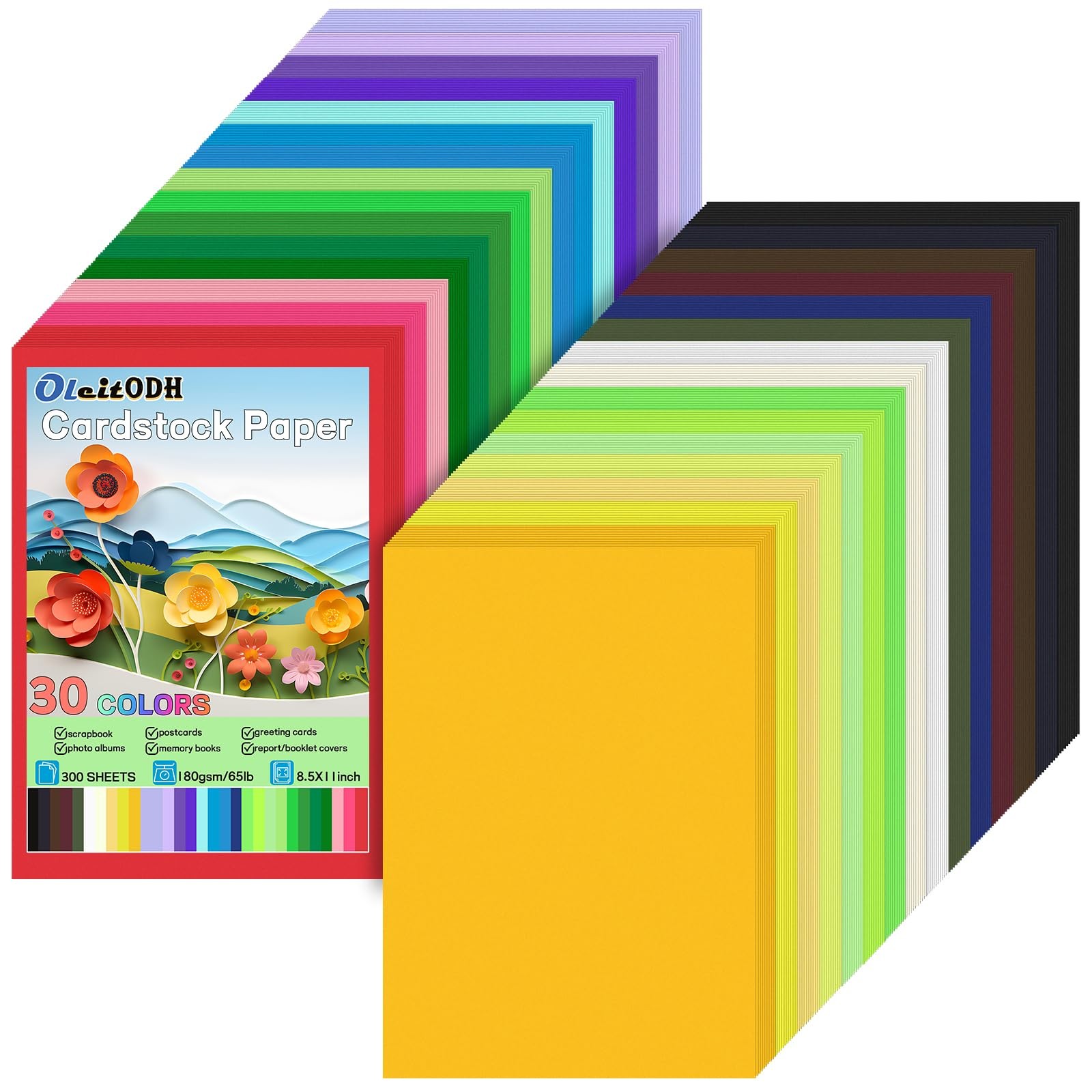 Colored Cardstock Bulk 300 sheets, 8.5” x 11” Cardstock Paper 30 Assorted Col...