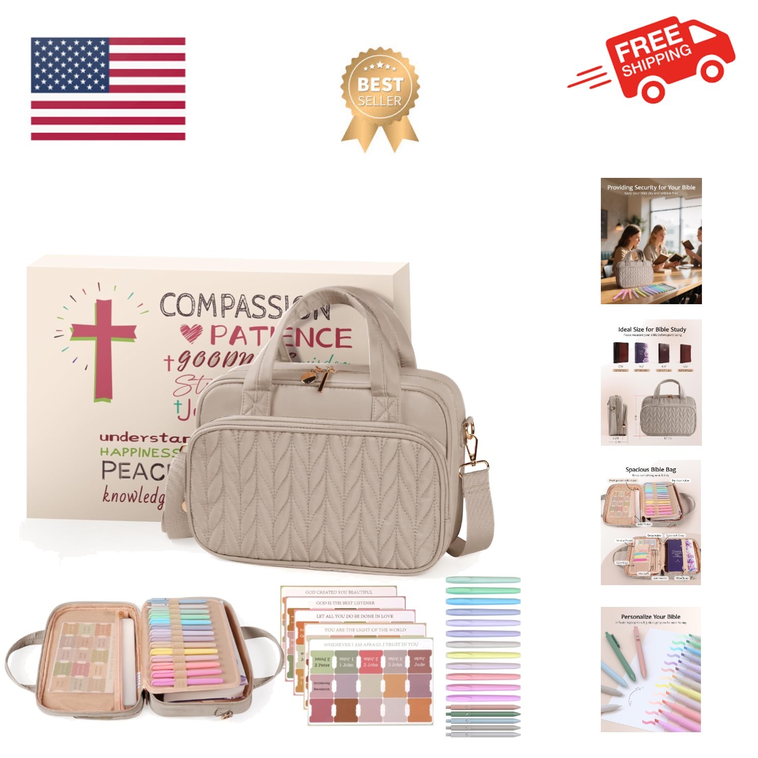 Bible Cover Case for Women, Large Bible Bag with Study Supplies, Bible Journa...